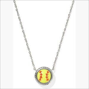 Silver-Plated Brass Softball Pendant Necklace with Lobster Clasp
